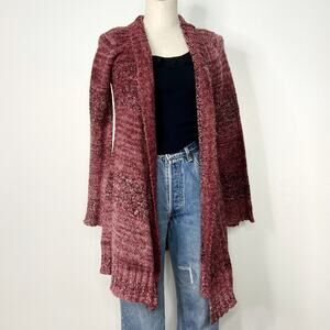 Prana Open Front Wool Blend Cardigan Sweater Red Pink Tones Size Small